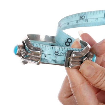 6.25" Vintage Navajo hand stamped heavy sterling/turquoise row cuff bracelet - Estate Fresh Austin