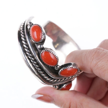 6.25" Vintage Navajo Modernist sterling and coral bracelet - Estate Fresh Austin