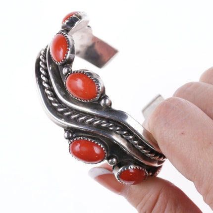 6.25" Vintage Navajo Modernist sterling and coral bracelet - Estate Fresh Austin