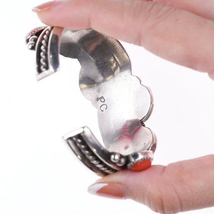 6.25" Vintage Navajo Modernist sterling and coral bracelet - Estate Fresh Austin