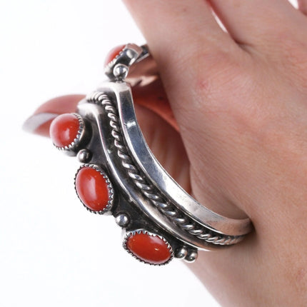 6.25" Vintage Navajo Modernist sterling and coral bracelet - Estate Fresh Austin