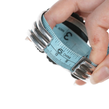 6.25" Vintage Navajo Silver cuff bracelet with two turquoise and leaves - Estate Fresh Austin