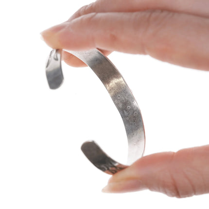 6.25" Vintage Navajo silver hand stamped cuff bracelet with center turquoise - Estate Fresh Austin