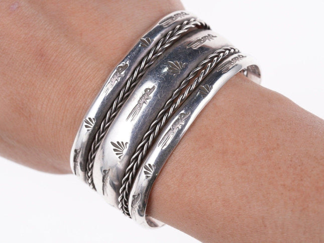 6.25" Vintage Navajo stamped silver twisted wire bracelet - Estate Fresh Austin