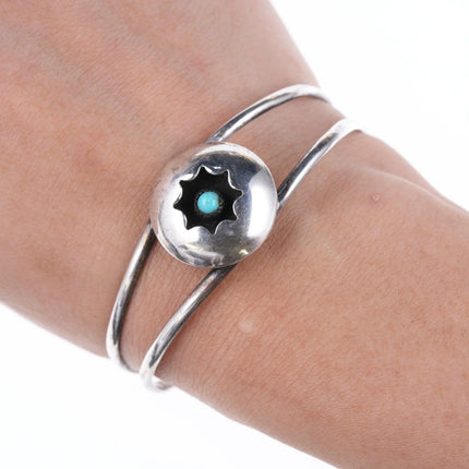 6.25" Vintage Navajo sterling and turquoise shadowbox cuff bracelet - Estate Fresh Austin