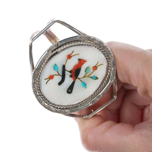 6.25" Vintage Zuni Cardinal Inlay sterling bracelet - Estate Fresh Austin