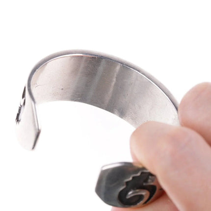 6.25" Vintage Zuni Coral flush inlay silver bracelet - Estate Fresh Austin