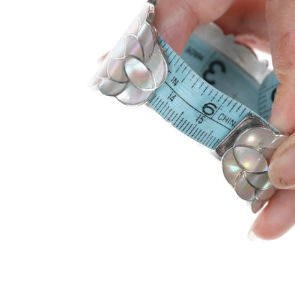 6.25" Vintage Zuni Mother of pearl fishscale inlay silver cuff bracelet - Estate Fresh Austin