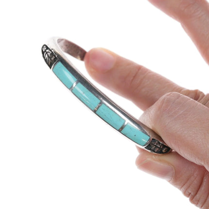 6.25" Vintage Zuni silver and turquoise channel inlay bracelet - Estate Fresh Austin