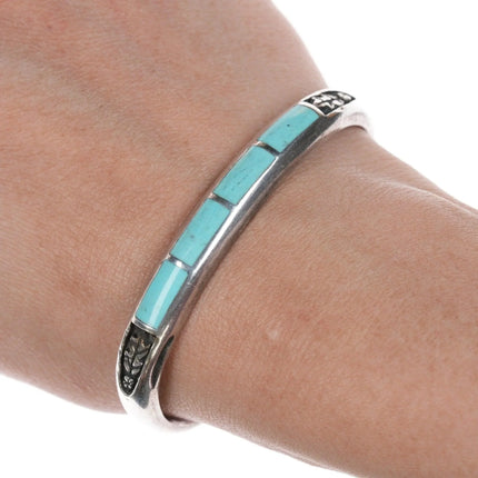 6.25" Vintage Zuni silver and turquoise channel inlay bracelet - Estate Fresh Austin