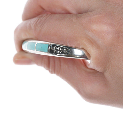 6.25" Vintage Zuni silver and turquoise channel inlay bracelet - Estate Fresh Austin