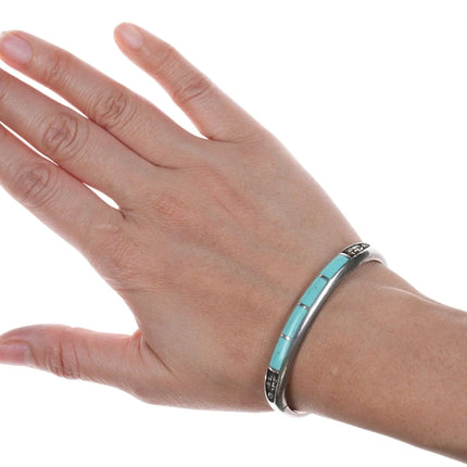 6.25" Vintage Zuni silver and turquoise channel inlay bracelet - Estate Fresh Austin