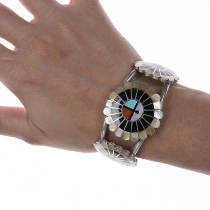 6.25" Vintage Zuni Silver Multi-Stone Channel inlay bracelet - Estate Fresh Austin