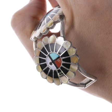 6.25" Vintage Zuni Silver Multi-Stone Channel inlay bracelet - Estate Fresh Austin