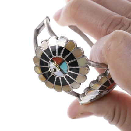 6.25" Vintage Zuni Silver Multi-Stone Channel inlay bracelet - Estate Fresh Austin