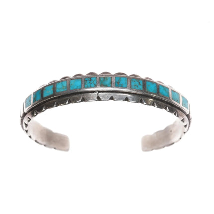 6.25" Vintage Zuni spiderweb turquoise flush inlay sterling cuff bracelet - Estate Fresh Austin