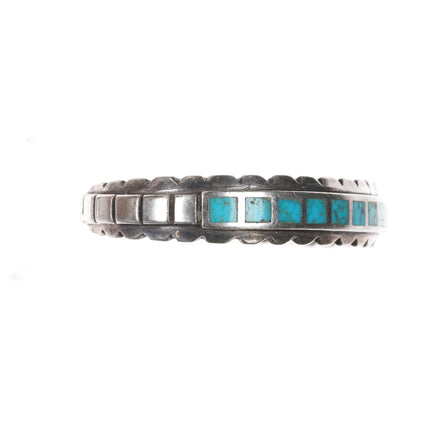 6.25" Vintage Zuni spiderweb turquoise flush inlay sterling cuff bracelet - Estate Fresh Austin