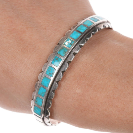 6.25" Vintage Zuni spiderweb turquoise flush inlay sterling cuff bracelet - Estate Fresh Austin