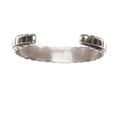 6.25" Vintage Zuni spiderweb turquoise flush inlay sterling cuff bracelet - Estate Fresh Austin