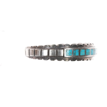 6.25" Vintage Zuni spiderweb turquoise flush inlay sterling cuff bracelet - Estate Fresh Austin