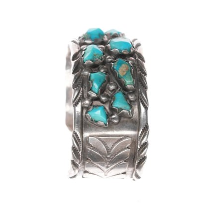 6.25" Vintage Zuni sterling carved turquoise cuff bracelet - Estate Fresh Austin