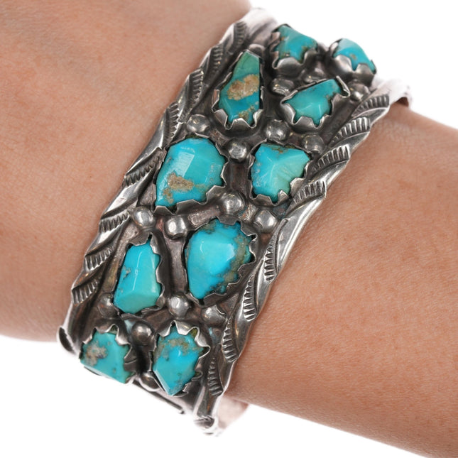 6.25" Vintage Zuni sterling carved turquoise cuff bracelet - Estate Fresh Austin