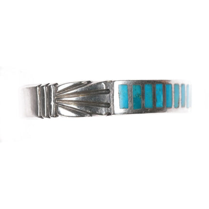6.25" Vintage Zuni Sterling flush inlay turquoise cuff bracelet - Estate Fresh Austin