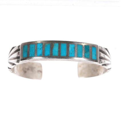 6.25" Vintage Zuni Sterling flush inlay turquoise cuff bracelet - Estate Fresh Austin