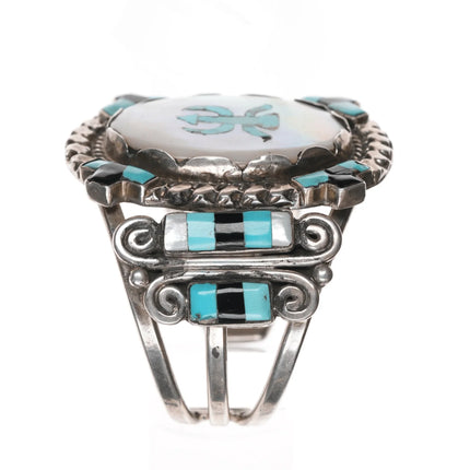 6.25" Vintage Zuni Sterling MOP, turquoise, and jet cuff bracelet - Estate Fresh Austin