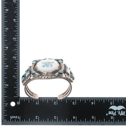 6.25" Vintage Zuni Sterling MOP, turquoise, and jet cuff bracelet - Estate Fresh Austin
