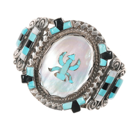6.25" Vintage Zuni Sterling MOP, turquoise, and jet cuff bracelet - Estate Fresh Austin