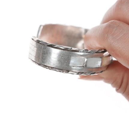 6.25" Vintage Zuni Turquoise and Shell channel inlay silver cuff bracelet - Estate Fresh Austin