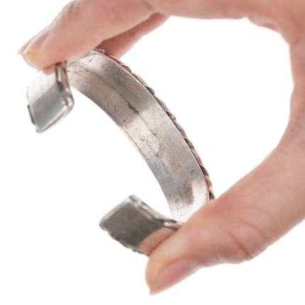 6.25" Vintage Zuni Turquoise and Shell channel inlay silver cuff bracelet - Estate Fresh Austin