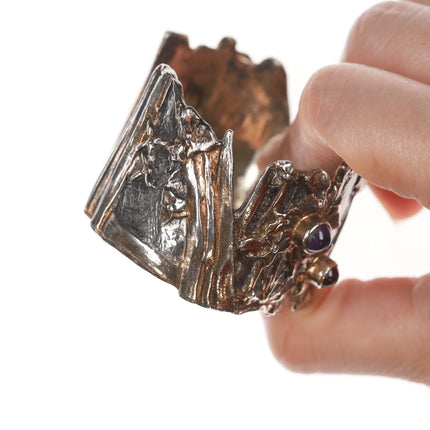 6.25" William & Shellie New York Modernist sterling/22k Amethyst and Garnet cuff bracelet - Estate Fresh Austin