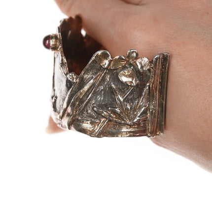 6.25" William & Shellie New York Modernist sterling/22k Amethyst and Garnet cuff bracelet - Estate Fresh Austin