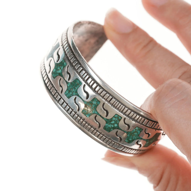 6.25" William Singer Navajo Chip inlay sterling cuff bracelet - Estate Fresh Austin