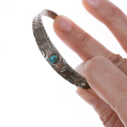 6.35" 30's-40's Stamped Silver Cuff Bracelet with turquoise - Estate Fresh Austin