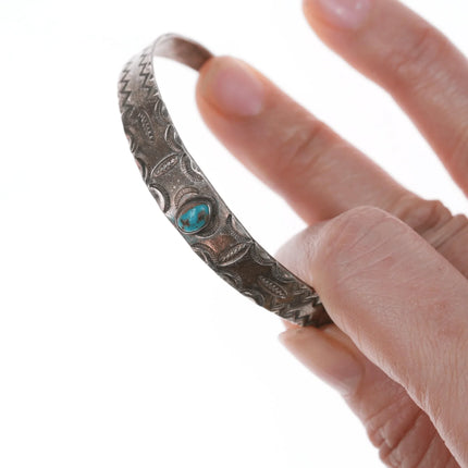 6.35" 30's-40's Stamped Silver Cuff Bracelet with turquoise - Estate Fresh Austin