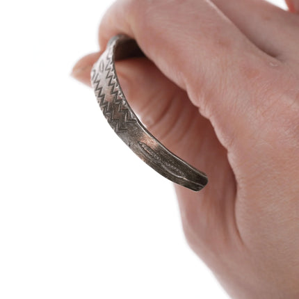 6.35" 30's-40's Stamped Silver Cuff Bracelet with turquoise - Estate Fresh Austin