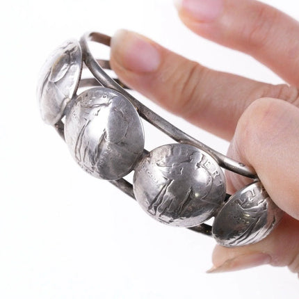 6.5" 1925-1929 Standing Liberty American Quarter Navajo Sterling cuff bracelet - Estate Fresh Austin