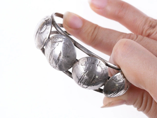 6.5" 1925-1929 Standing Liberty American Quarter Navajo Sterling cuff bracelet - Estate Fresh Austin