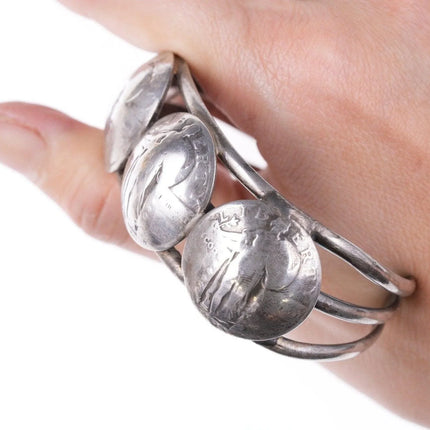 6.5" 1925-1929 Standing Liberty American Quarter Navajo Sterling cuff bracelet - Estate Fresh Austin