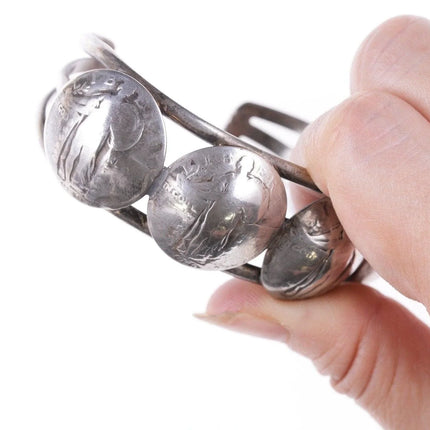 6.5" 1925-1929 Standing Liberty American Quarter Navajo Sterling cuff bracelet - Estate Fresh Austin