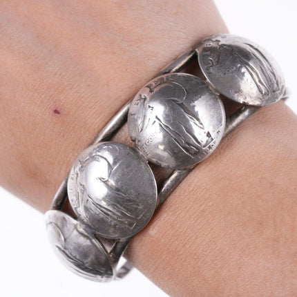 6.5" 1925-1929 Standing Liberty American Quarter Navajo Sterling cuff bracelet - Estate Fresh Austin