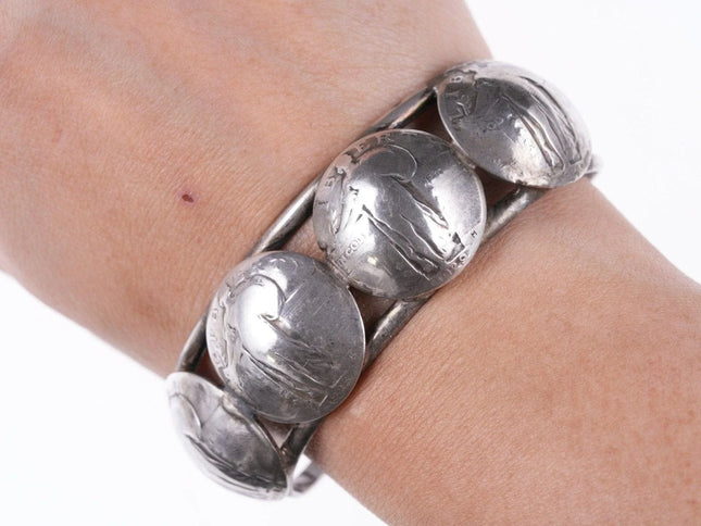 6.5" 1925-1929 Standing Liberty American Quarter Navajo Sterling cuff bracelet - Estate Fresh Austin