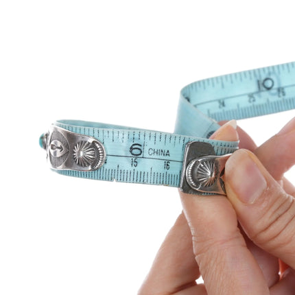 6.5" 1930's Heavily stamped whirling log silver turquoise row cuff bracelet - Estate Fresh Austin