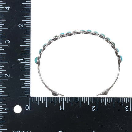 6.5" 1930's Heavily stamped whirling log silver turquoise row cuff bracelet - Estate Fresh Austin