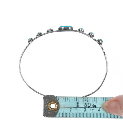 6.5" 1930's Navajo Whirling Logs stamped silver cuff bracelet with turquoise - Estate Fresh Austin