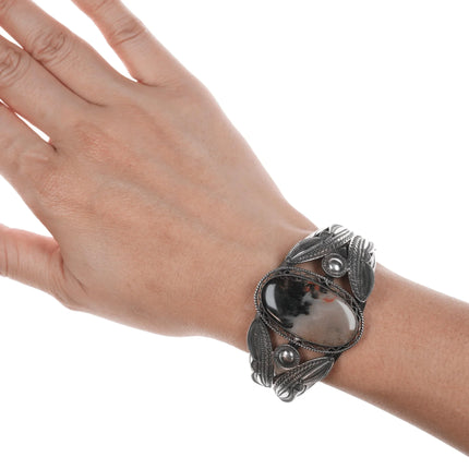 6.5" 1940's Native American silver and agate butterfly cuff bracelet - Estate Fresh Austin