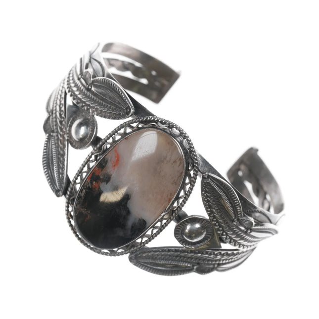 6.5" 1940's Native American silver and agate butterfly cuff bracelet - Estate Fresh Austin